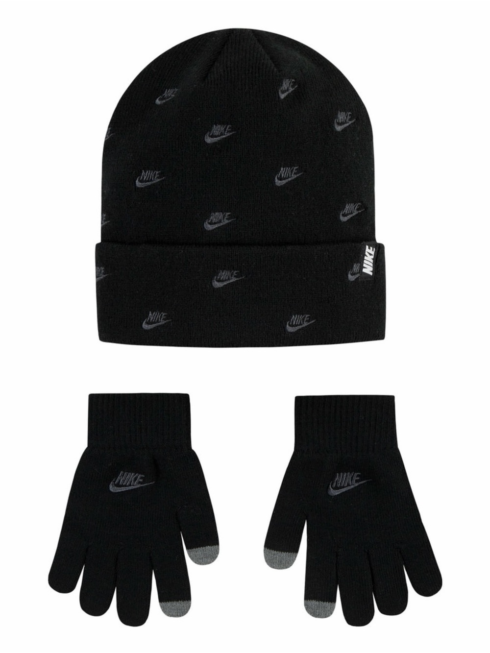 NWT Nike 2-Piece Logo Beanie & Gloves Set, Black, Size YOUTH